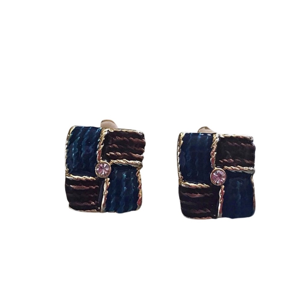 enamel rhinestone clip earrings 1980s